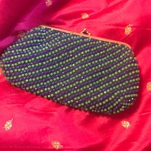 Vintage green and blue beaded evening clutch